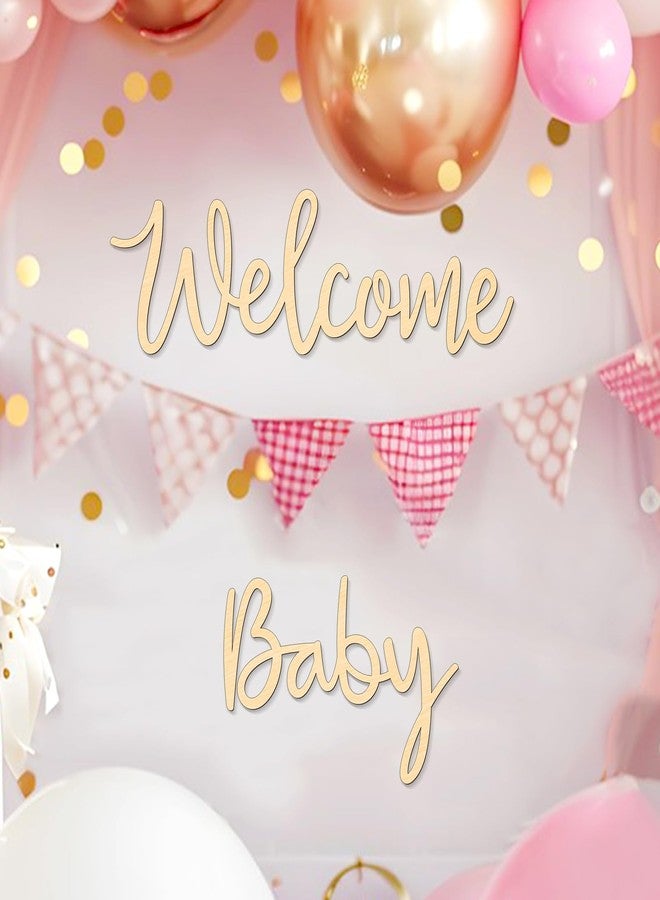Bnesi Wooden Welcome Baby Sign Wood Color Baby Shower Sign for Baby Birthday Cutout Letters Party Welcome Baby Banner Sign for Backdrop Lovely Nursery Decor (Large 2) - Image 2